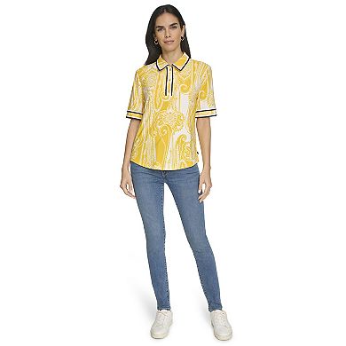 Women's Nautica Knit Paisley Short Sleeve Polo Shirt
