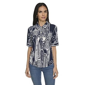 Women's Nautica Knit Paisley Short Sleeve Polo Shirt