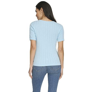 Women's Nautica Cable Knit Short Sleeve Sweater