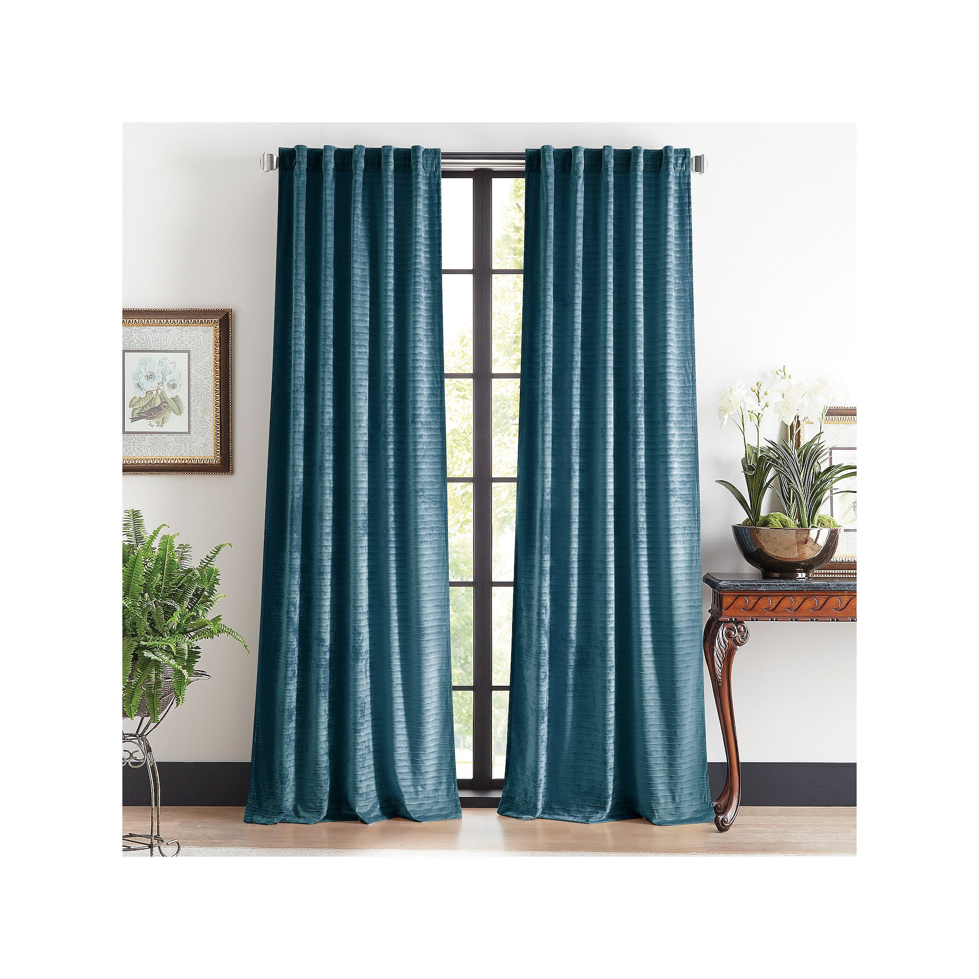 Martha Stewart 2-Piece Wave Embossed Curtain Panel Set, Blue