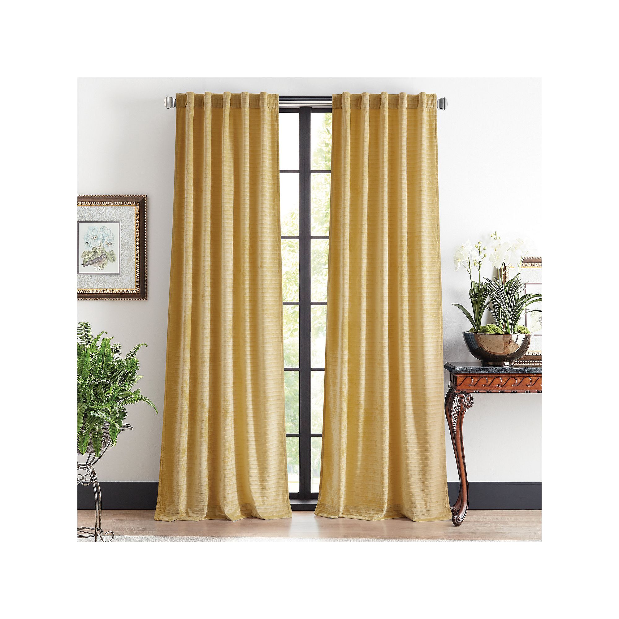 Martha Stewart 2-Piece Wave Embossed Curtain Panel Set, Gold