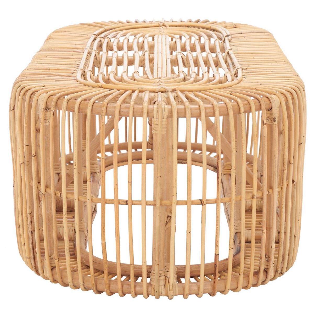 Safavieh Jabez oval woven rattan coffee table from front angle