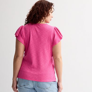 Plus Size Sonoma Goods For Life® Femme Flutter Sleeve Ribbed Top
