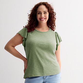 Plus Size Sonoma Goods For Life® Femme Flutter Sleeve Ribbed Top