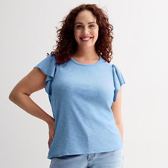 Plus Size Sonoma Goods For Life® Femme Flutter Sleeve Ribbed Top