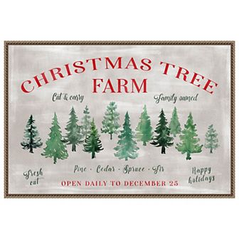 Christmas Tree Farm Sign by Rosana Laiz Blursbyai Framed Canvas Wall Art Print