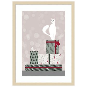 Retro Cat And Gifts By Rosana Laiz Blursbyai Wood Framed Wall Art Print