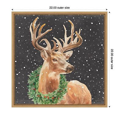 Woodland Holidays Stag Black by Danhui Nai Framed Canvas Wall Art Print
