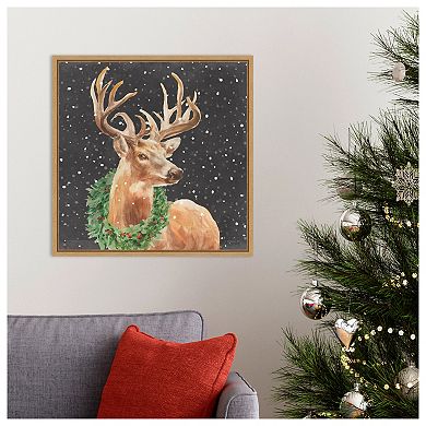 Woodland Holidays Stag Black by Danhui Nai Framed Canvas Wall Art Print