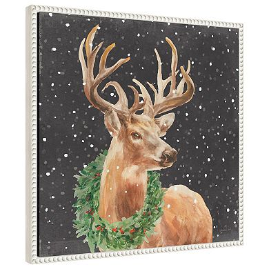 Woodland Holidays Stag Black by Danhui Nai Framed Canvas Wall Art Print