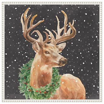 Woodland Holidays Stag Black by Danhui Nai Framed Canvas Wall Art Print