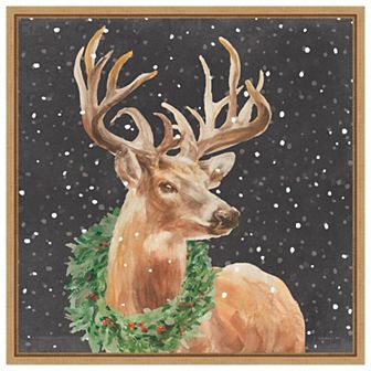 Woodland Holidays Stag Black by Danhui Nai Framed Canvas Wall Art Print