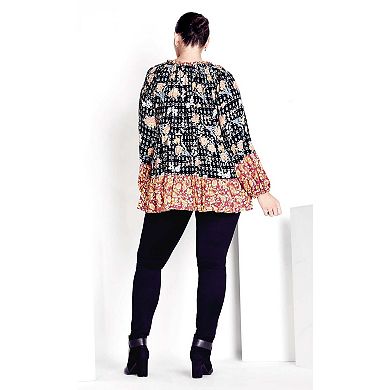 Avenue Women's Plus Size Imari Empire Waist Spliced Top