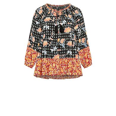 Avenue Women's Plus Size Imari Empire Waist Spliced Top