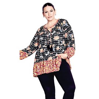 Avenue Women's Plus Size Imari Empire Waist Spliced Top