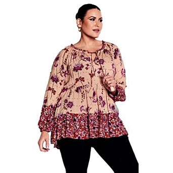 Avenue Women's Plus Size Imari Empire Waist Spliced Top
