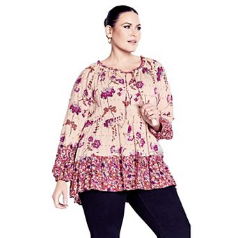 Avenue Women's Plus Size Imari Empire Waist Spliced Top
