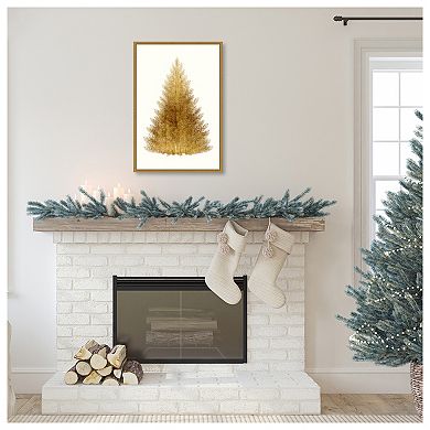 Tan Christmas Tree By Kubistika Framed Canvas Wall Art Print