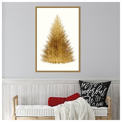 Tan Christmas Tree By Kubistika Framed Canvas Wall Art Print