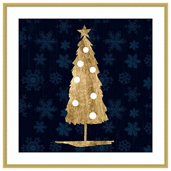 Blue And Tan Sophisticated Christmas Ii By Grace Popp Wood Framed Wall Art Print