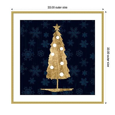 Blue And Tan Sophisticated Christmas Ii By Grace Popp Wood Framed Wall Art Print