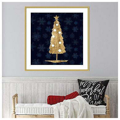 Blue And Tan Sophisticated Christmas Ii By Grace Popp Wood Framed Wall Art Print