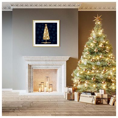 Blue And Tan Sophisticated Christmas Ii By Grace Popp Wood Framed Wall Art Print