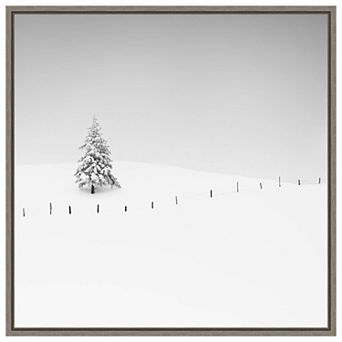 Lone Tree In Snow By Alexej Schulz Framed Canvas Wall Art Print
