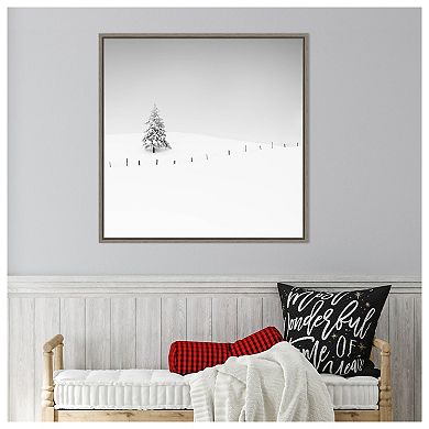 Lone Tree In Snow By Alexej Schulz Framed Canvas Wall Art Print