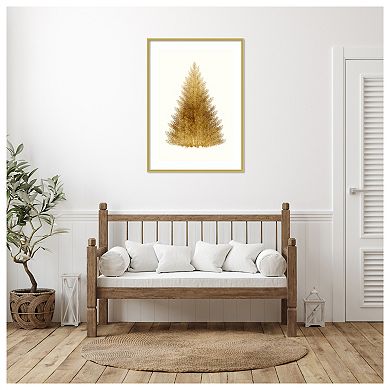 Tan Christmas Tree By Kubistika Wood Framed Wall Art Print