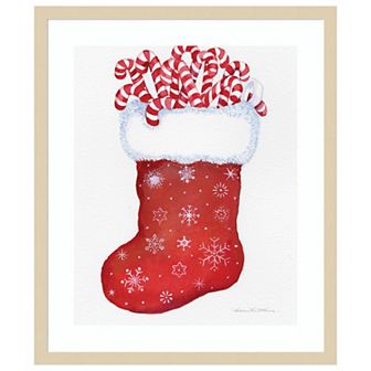 Candy Cane Stocking By Kathleen Parr Mckenna Wood Framed Wall Art Print
