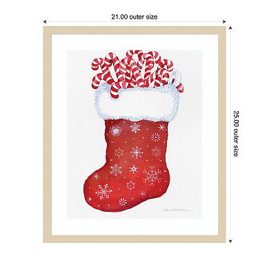 Candy Cane Stocking By Kathleen Parr Mckenna Wood Framed Wall Art Print