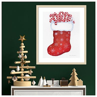 Candy Cane Stocking By Kathleen Parr Mckenna Wood Framed Wall Art Print