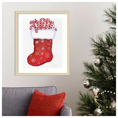 Candy Cane Stocking By Kathleen Parr Mckenna Wood Framed Wall Art Print