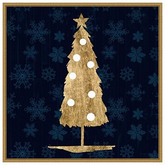 Blue And Tan Sophisticated Christmas Ii By Grace Popp Framed Canvas Wall Art Print