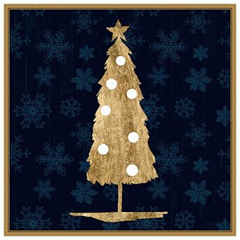 Blue And Tan Sophisticated Christmas Ii By Grace Popp Framed Canvas Wall Art Print