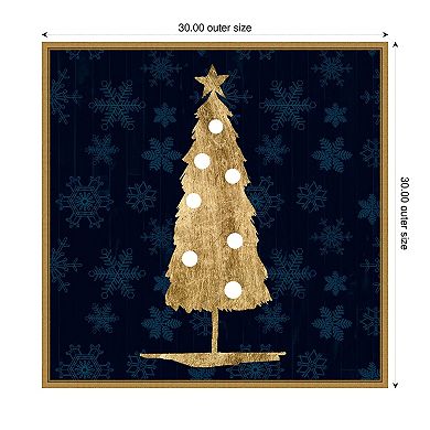 Blue And Tan Sophisticated Christmas Ii By Grace Popp Framed Canvas Wall Art Print