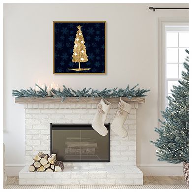 Blue And Tan Sophisticated Christmas Ii By Grace Popp Framed Canvas Wall Art Print