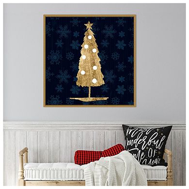 Blue And Tan Sophisticated Christmas Ii By Grace Popp Framed Canvas Wall Art Print