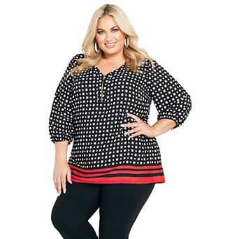 Avenue Women's Plus Size Malia Zip Border Top
