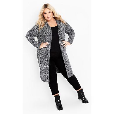 Avenue Women's Plus Size Charmed Collarless Longline Cardigan