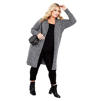 Avenue Women's Plus Size Charmed Collarless Longline Cardigan