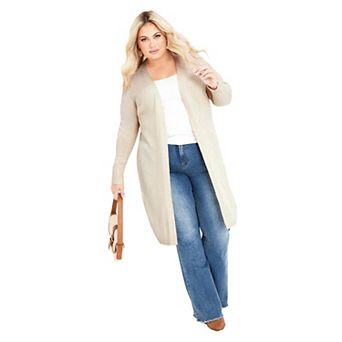 Avenue Women's Plus Size Charmed Collarless Longline Cardigan