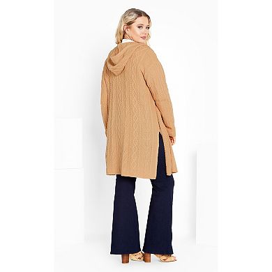 Avenue Women's Plus Size Camilla Cable Knit Hooded Cardigan
