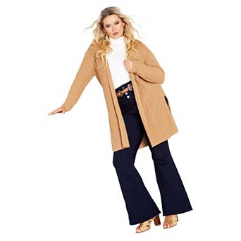 Avenue Women's Plus Size Camilla Cable Knit Hooded Cardigan