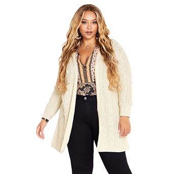 Avenue Women's Plus Size Camilla Cable Knit Hooded Cardigan