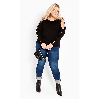 Avenue Women's Plus Size Cold Shoulder Full Length Sleeves Sweater