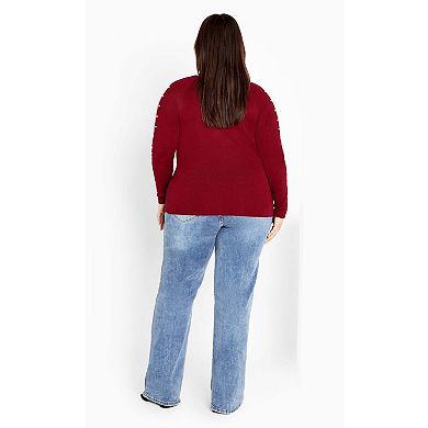 Avenue Women's Plus Size Cold Shoulder Full Length Sleeves Sweater