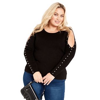 Avenue Women's Plus Size Cold Shoulder Full Length Sleeves Sweater