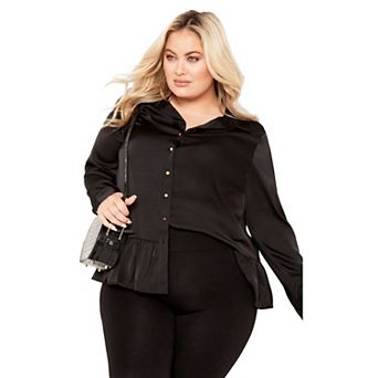 Avenue Women's Plus Size Gracie Full Sleeves Ruffle Shirt